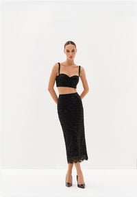 Ivory embellished bralette and midi skirt set