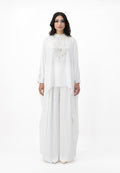 White relaxed open abaya with inner pants