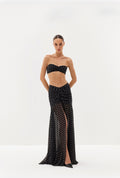 Black polka-dot bandeau top and maxi skirt set