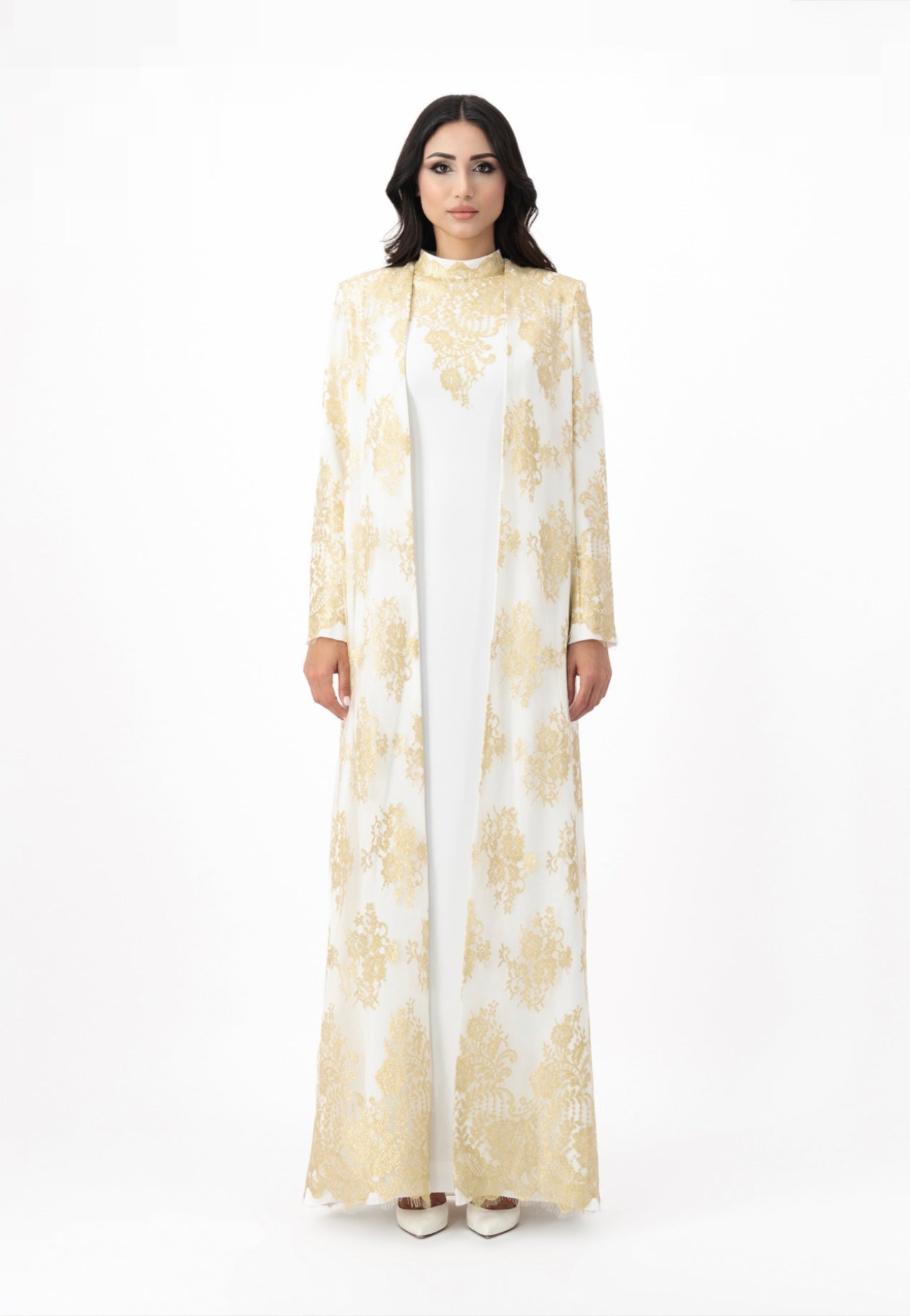 Jacquard open abaya with inner dress