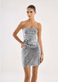 Silver strapless embellished mini dress