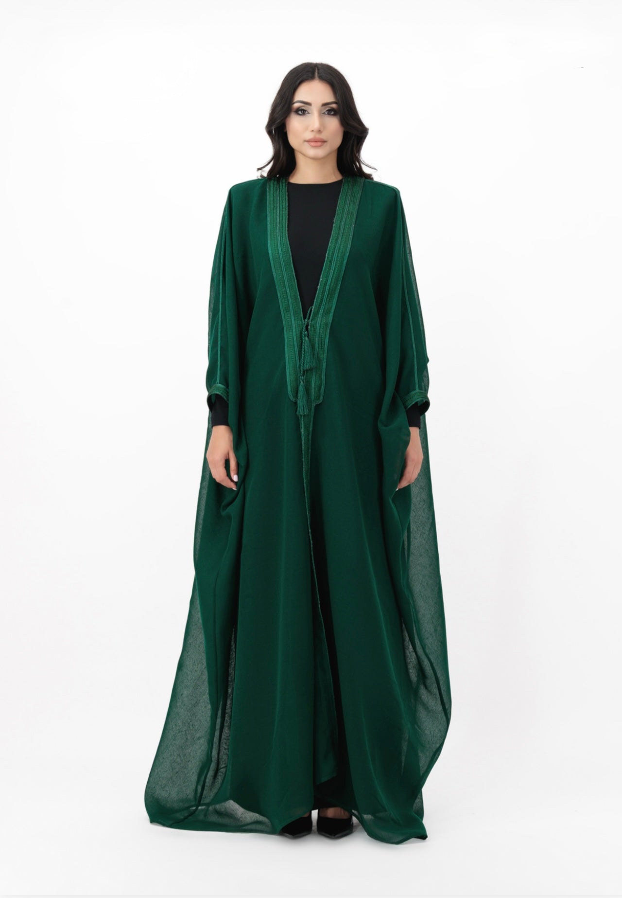 Sheer loose-fit abaya with tie detail