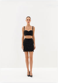 Ivory embellished bralette and mini skirt set