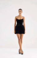 Black velvet strapless mini dress