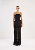 Black strapless corset lace maxi dress