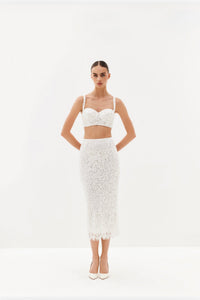 Ivory embellished bralette and midi skirt set
