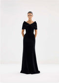 Black off-shoulder velvet maxi dress