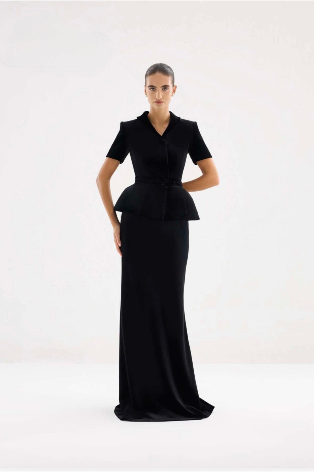 Black velvet midi skirt
