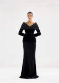Black suit velvet maxi skirt