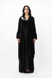Velvet maxi dress with embellished neckline