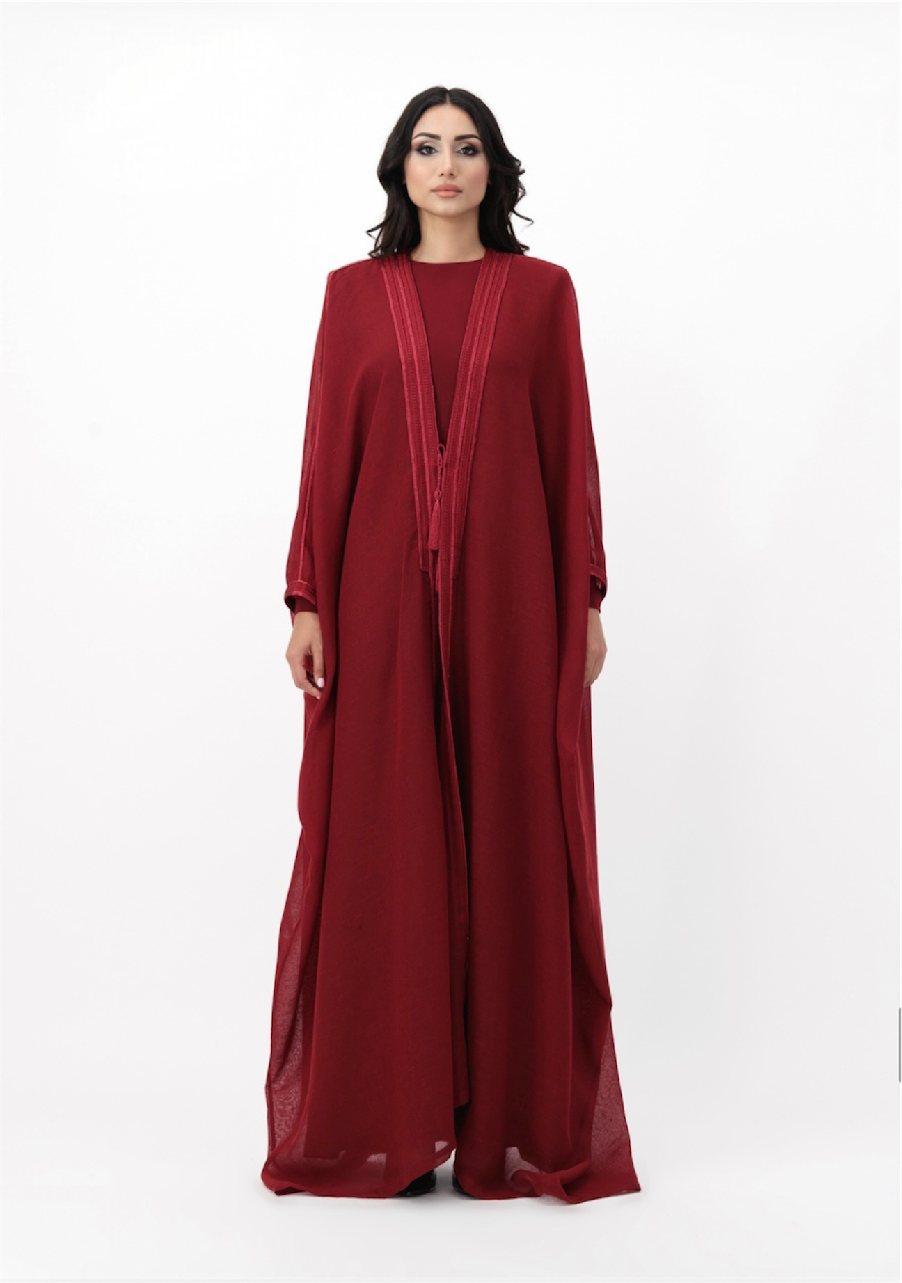 Sheer loose-fit abaya with tie detail